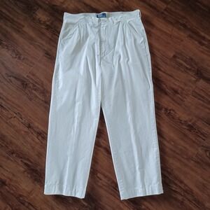 Polo Ralph Lauren Mens White Herringbone Flat Front Cotton Trousers Pants 36/32